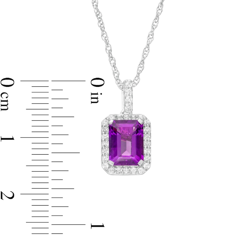 Emerald-Cut Lab-Created Amethyst and White Sapphire Octagonal Frame Drop Pendant in Sterling Silver