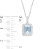 Thumbnail Image 3 of Emerald-Cut Simulated Aquamarine and Lab-Created White Sapphire Octagonal Frame Drop Pendant in Sterling Silver