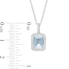 Thumbnail Image 2 of Emerald-Cut Simulated Aquamarine and Lab-Created White Sapphire Octagonal Frame Drop Pendant in Sterling Silver