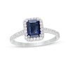 Thumbnail Image 0 of Emerald-Cut Lab-Created Blue and White Sapphire Octagonal Frame Ring in Sterling Silver