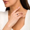 Thumbnail Image 1 of Emerald-Cut Lab-Created Blue and White Sapphire Octagonal Frame Ring in Sterling Silver