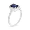 Thumbnail Image 2 of Emerald-Cut Lab-Created Blue and White Sapphire Octagonal Frame Ring in Sterling Silver