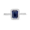 Thumbnail Image 3 of Emerald-Cut Lab-Created Blue and White Sapphire Octagonal Frame Ring in Sterling Silver