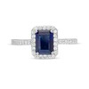 Thumbnail Image 3 of Emerald-Cut Lab-Created Blue and White Sapphire Octagonal Frame Ring in Sterling Silver