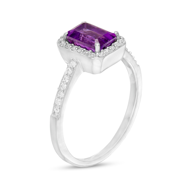 Main Image 3 of Emerald-Cut Lab-Created Amethyst and White Sapphire Octagonal Frame Ring in Sterling Silver