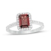 Thumbnail Image 0 of Emerald-Cut Simulated Garnet and Lab-Created White Sapphire Octagonal Frame Ring in Sterling Silver