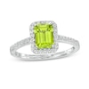 Thumbnail Image 0 of Emerald-Cut Simulated Peridot and White Lab-Created Sapphire Octagonal Frame Ring in Sterling Silver