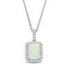 Thumbnail Image 0 of Emerald-Cut Lab-Created Opal and White Sapphire Octagonal Frame Drop Pendant in Sterling Silver