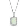 Thumbnail Image 1 of Emerald-Cut Lab-Created Opal and White Sapphire Octagonal Frame Drop Pendant in Sterling Silver