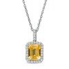 Thumbnail Image 1 of Emerald-Cut Lab-Created Citrine and White Sapphire Octagonal Frame Drop Pendant in Sterling Silver