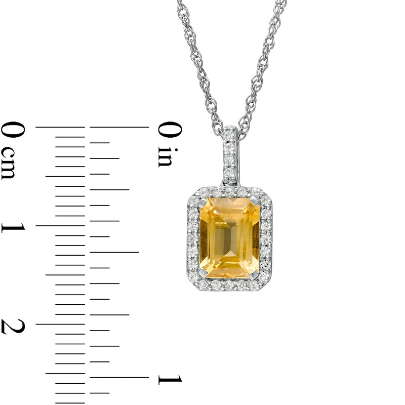 Main Image 3 of Emerald-Cut Lab-Created Citrine and White Sapphire Octagonal Frame Drop Pendant in Sterling Silver