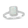 Thumbnail Image 1 of Emerald-Cut Lab-Created Opal and White Sapphire Octagonal Frame Ring in Sterling Silver