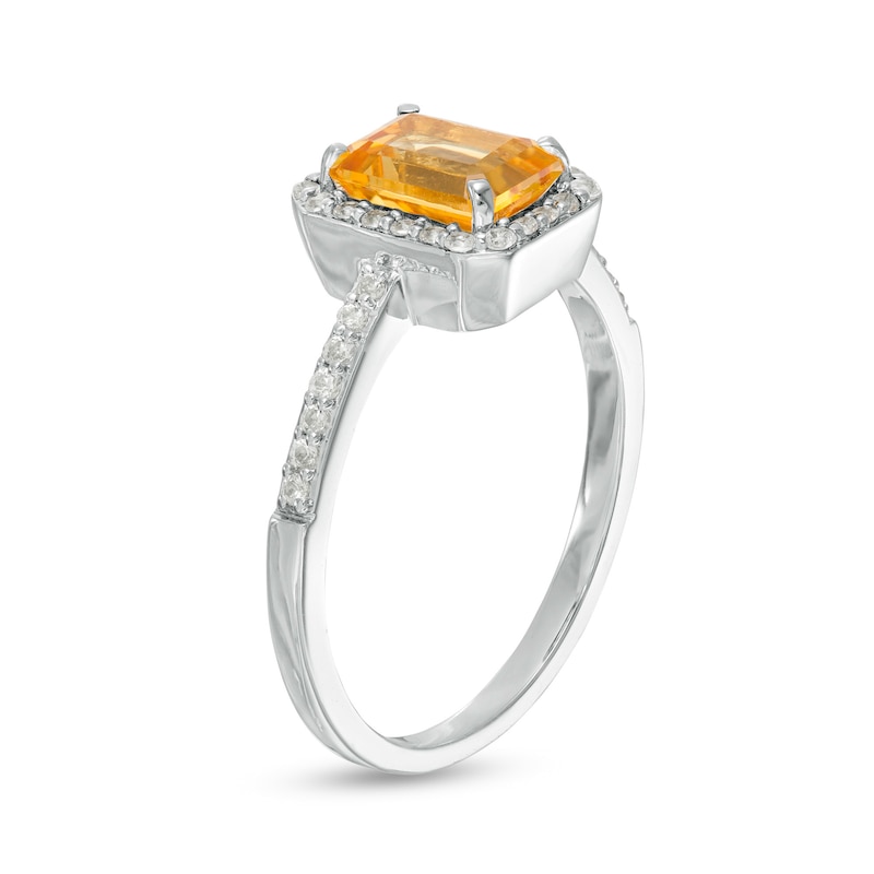 Emerald-Cut Lab-Created Citrine and White Lab-Created Sapphire Octagonal Frame Ring in Sterling Silver
