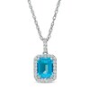 Thumbnail Image 1 of Emerald-Cut Simulated Blue Topaz and Lab-Created White Sapphire Octagonal Frame Drop Pendant in Sterling Silver