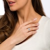 Thumbnail Image 2 of Emerald-Cut Simulated Blue Topaz and Lab-Created White Sapphire Octagonal Frame Ring in Sterling Silver