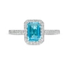 Thumbnail Image 4 of Emerald-Cut Simulated Blue Topaz and Lab-Created White Sapphire Octagonal Frame Ring in Sterling Silver