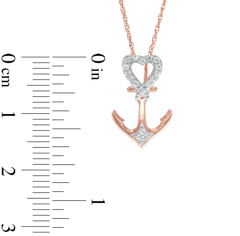 0.09 CT. T.W. Diamond Heart-Top Anchor Pendant in 10K Rose Gold
