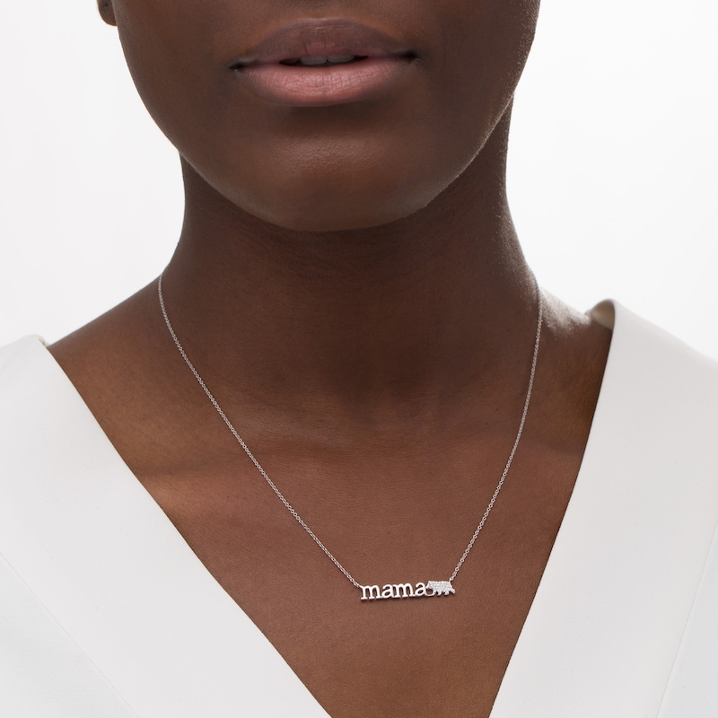 Main Image 2 of 0.05 CT. T.W. Diamond "mama" Bear Necklace in Sterling Silver - 17"