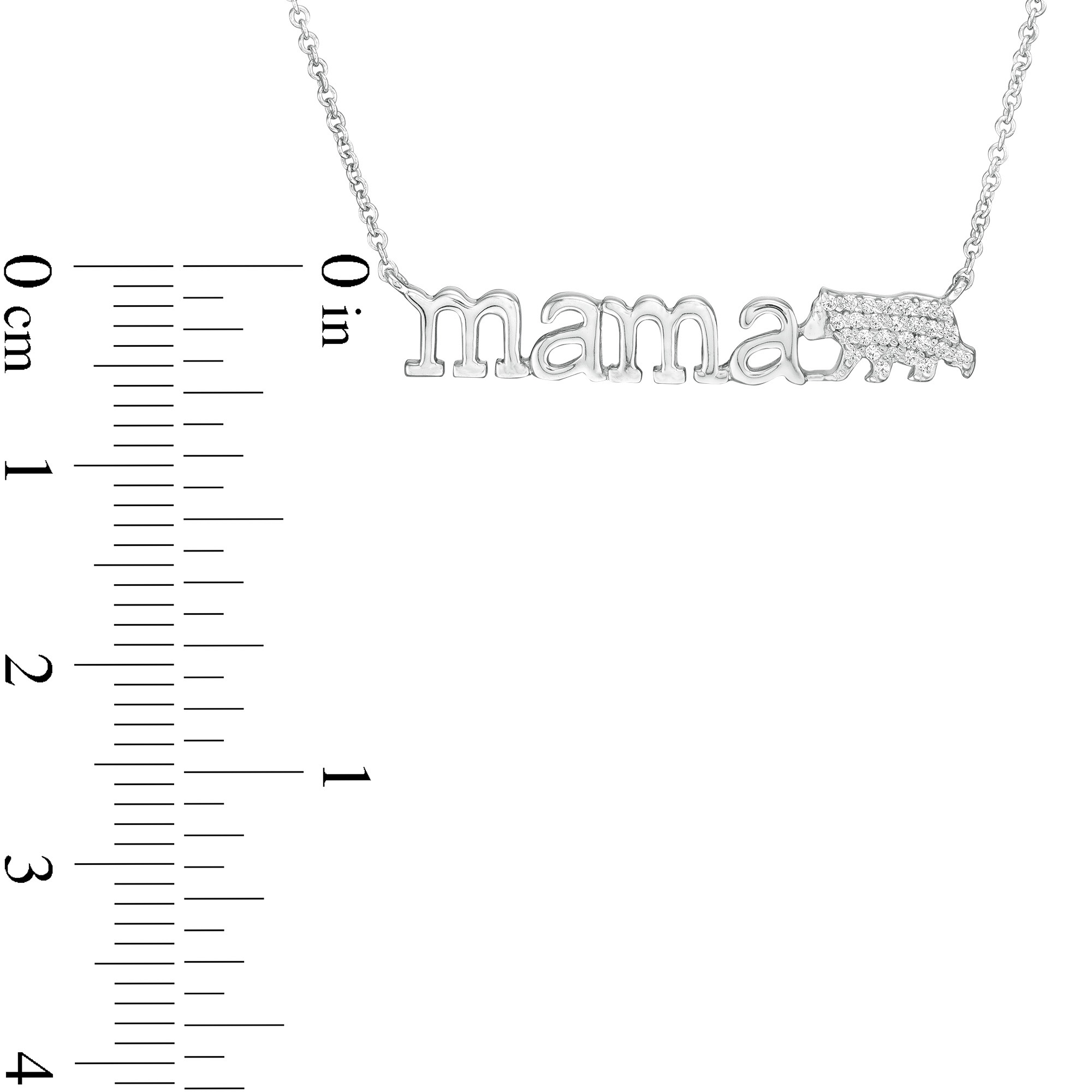 Thumbnail Image 2 of 0.05 CT. T.W. Diamond "mama" Bear Necklace in Sterling Silver - 17"