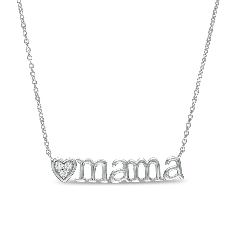 Diamond Accent Heart "mama" Necklace in Sterling Silver - 17"