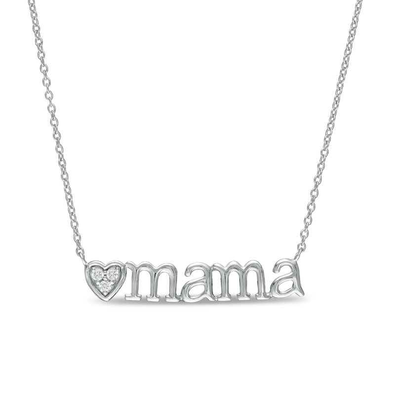 Main Image 1 of Diamond Accent Heart "mama" Necklace in Sterling Silver - 17"