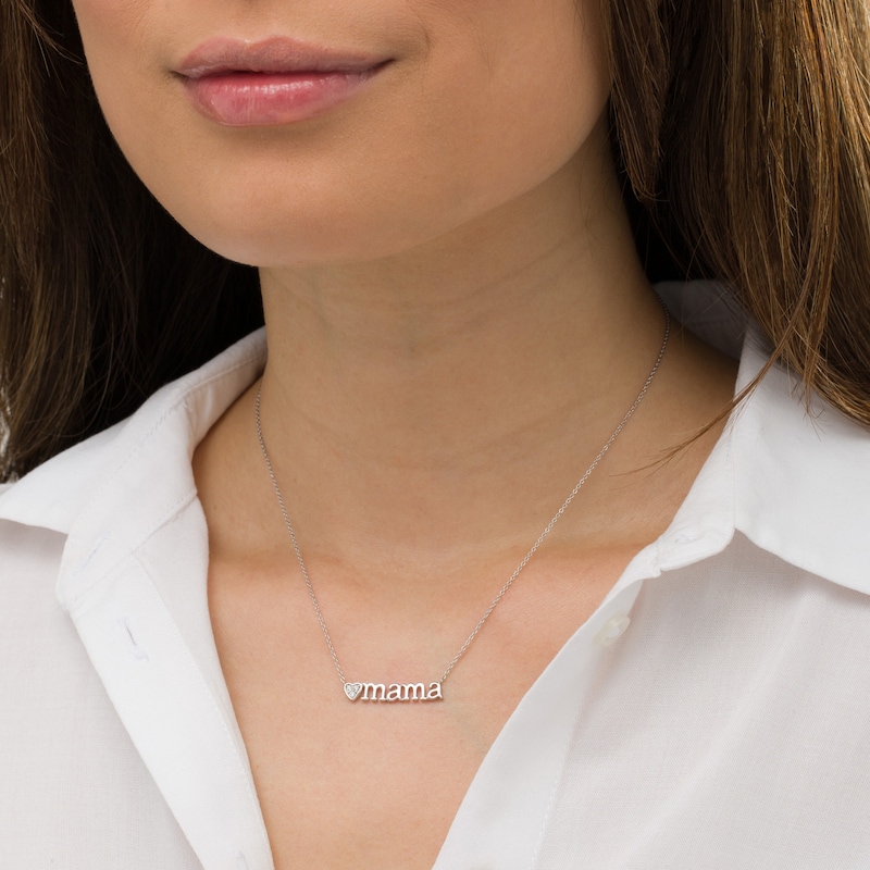 Main Image 2 of Diamond Accent Heart "mama" Necklace in Sterling Silver - 17"