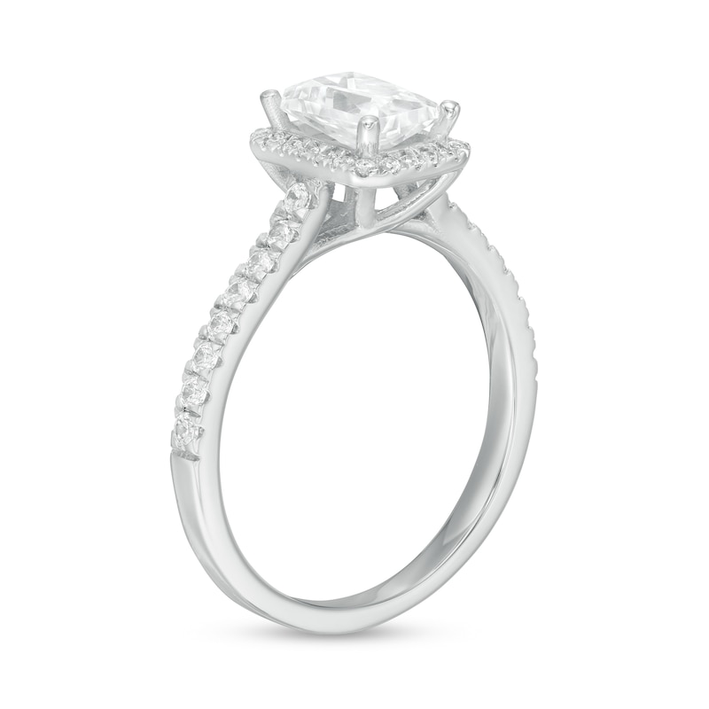 Main Image 3 of 1.33 CT. T.W. Certified Emerald-Cut Lab-Grown Diamond Frame Engagement Ring in 14K White Gold (F/SI2)