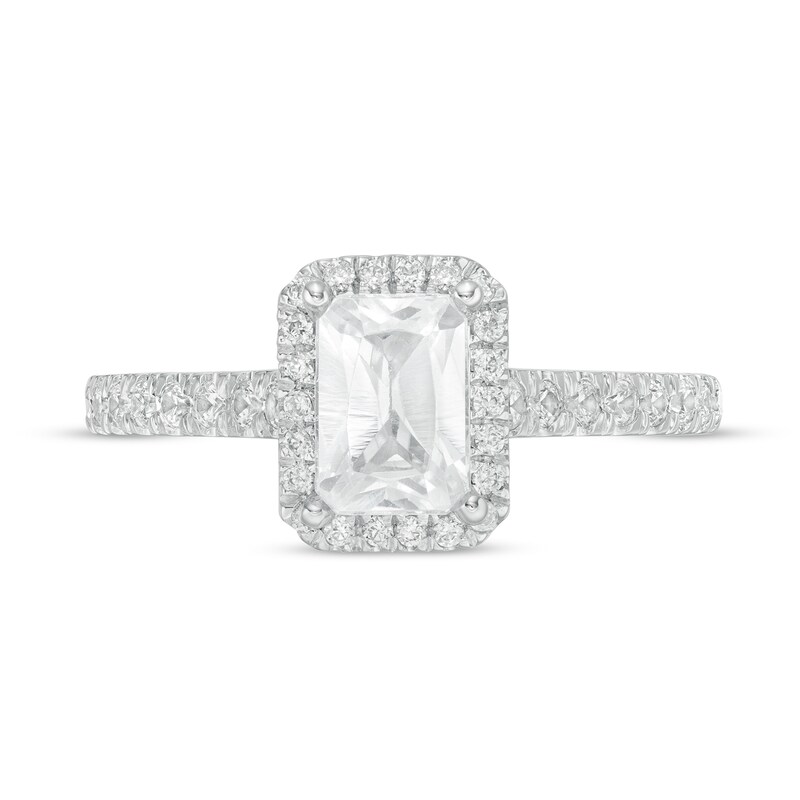 Main Image 4 of 1.33 CT. T.W. Certified Emerald-Cut Lab-Grown Diamond Frame Engagement Ring in 14K White Gold (F/SI2)