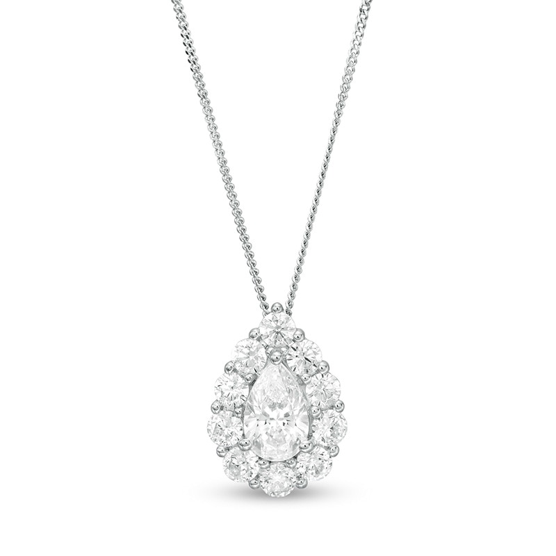 1.58 CT. T.W. Certified Pear-Shaped Diamond Scallop Frame Pendant in 14K White Gold (I/I1)