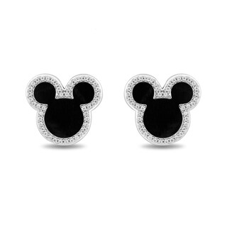 Disney Treasures Mickey Mouse 10.0mm Onyx and 0.145 CT. T.W. Diamond Outline Stud Earrings in Sterling Silver