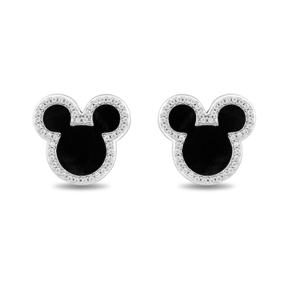 Disney Treasures Mickey Mouse 10.0mm Onyx and 0.145 CT. T.W. Diamond Outline Stud Earrings in Sterling Silver