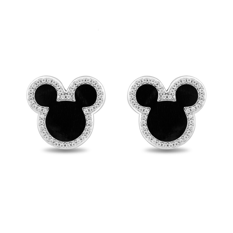 Disney Treasures Mickey Mouse 10.0mm Onyx and 0.145 CT. T.W. Diamond Outline Stud Earrings in Sterling Silver|Peoples Jewellers