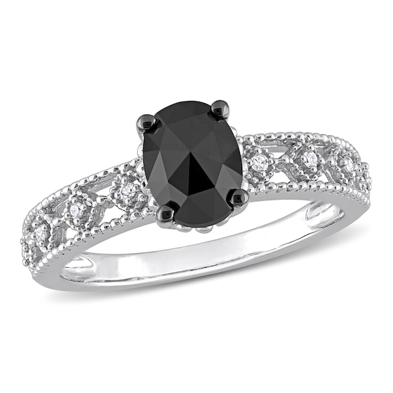 0.99 CT. T.w. Enhanced Black and White Diamond Vintage-Style