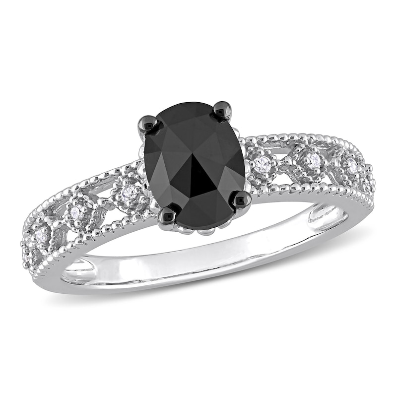 0.99 CT. T.W. Enhanced Black and White Diamond Vintage-Style Engagement Ring in 10K White Gold