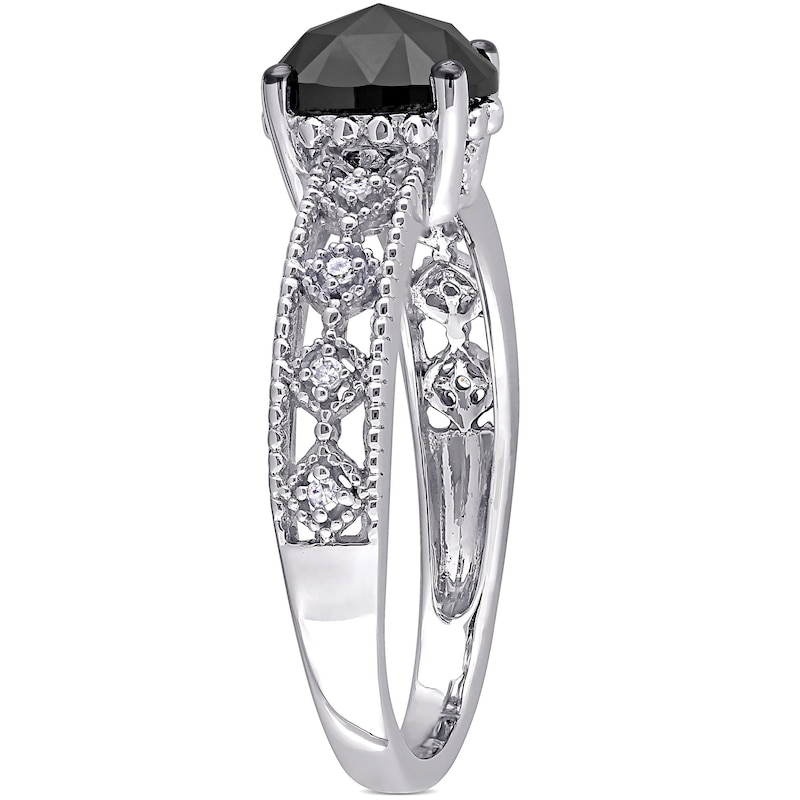Main Image 2 of 0.99 CT. T.W. Enhanced Black and White Diamond Vintage-Style Engagement Ring in 10K White Gold