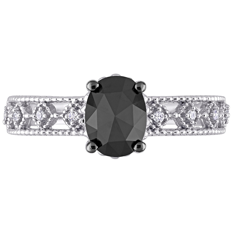Main Image 3 of 0.99 CT. T.W. Enhanced Black and White Diamond Vintage-Style Engagement Ring in 10K White Gold