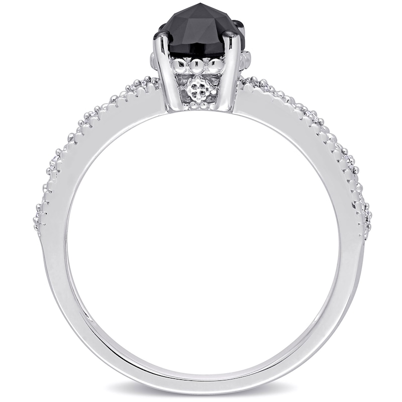 Main Image 4 of 0.99 CT. T.W. Enhanced Black and White Diamond Vintage-Style Engagement Ring in 10K White Gold