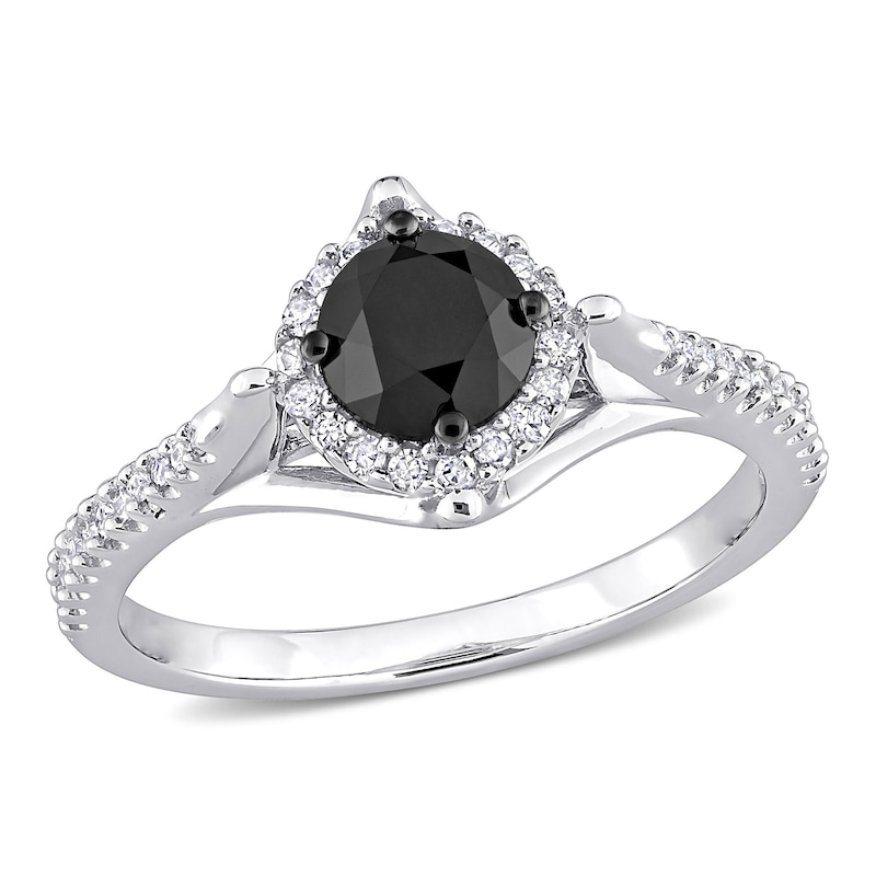 Main Image 1 of 1.18 CT. T.W. Enhanced Black and White Diamond Frame Engagement Ring in 10K White Gold