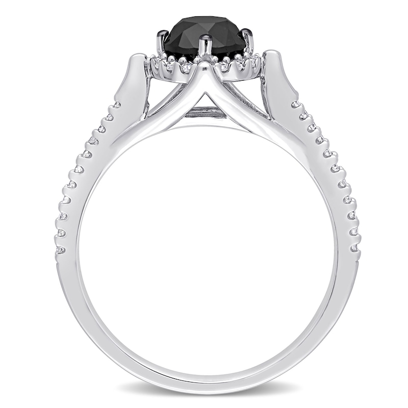 Main Image 4 of 1.18 CT. T.W. Enhanced Black and White Diamond Frame Engagement Ring in 10K White Gold