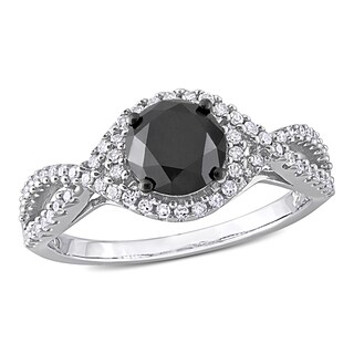 1.75 CT. T.W. Enhanced Black and White Diamond Twist Shank Engagement Ring in 10K White Gold