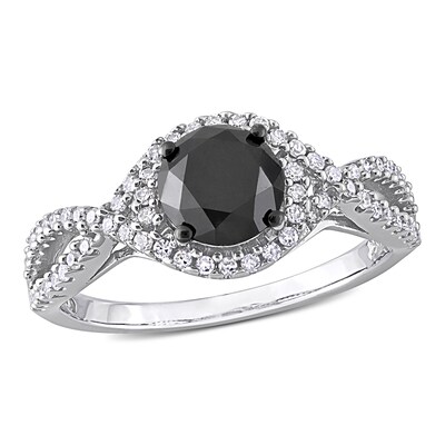 1.75 CT. T.W. Enhanced Black and White Diamond Twist Shank Engagement Ring in 10K White Gold