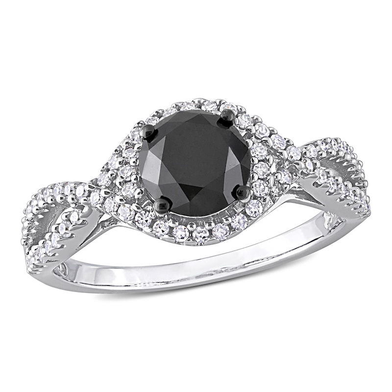 Main Image 1 of 1.75 CT. T.W. Enhanced Black and White Diamond Twist Shank Engagement Ring in 10K White Gold