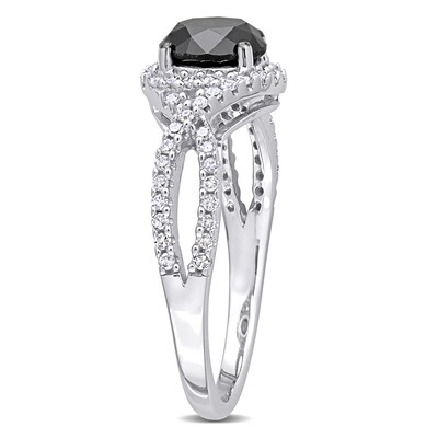 1.75 CT. T.W. Enhanced Black and White Diamond Twist Shank Engagement Ring in 10K White Gold
