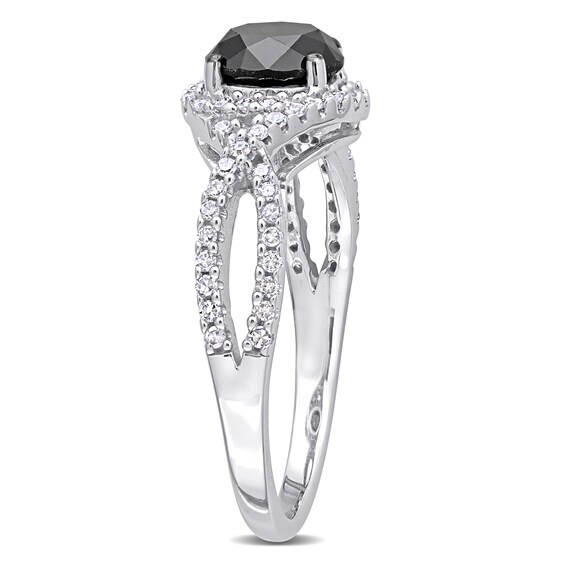 1.75 CT. T.W. Enhanced Black and White Diamond Twist Shank Engagement Ring in 10K White Gold