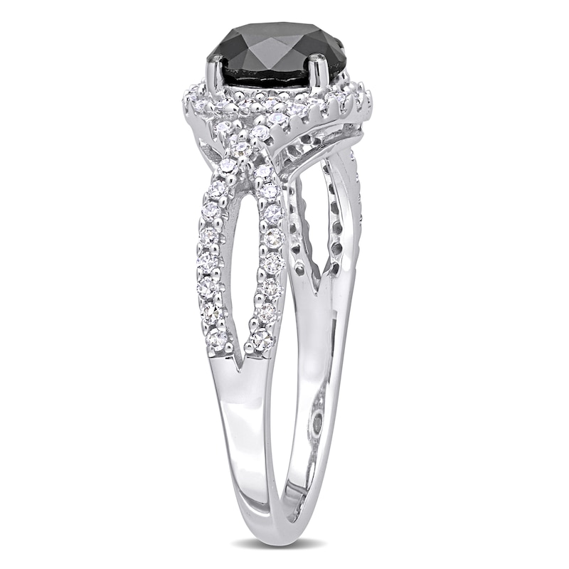 Main Image 2 of 1.75 CT. T.W. Enhanced Black and White Diamond Twist Shank Engagement Ring in 10K White Gold