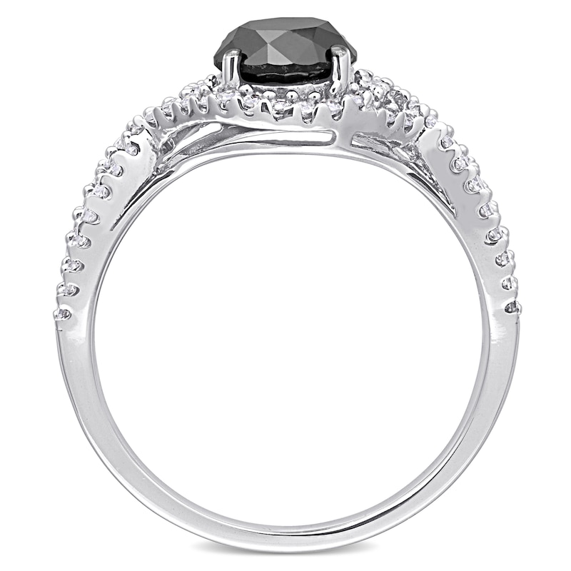 Main Image 4 of 1.75 CT. T.W. Enhanced Black and White Diamond Twist Shank Engagement Ring in 10K White Gold