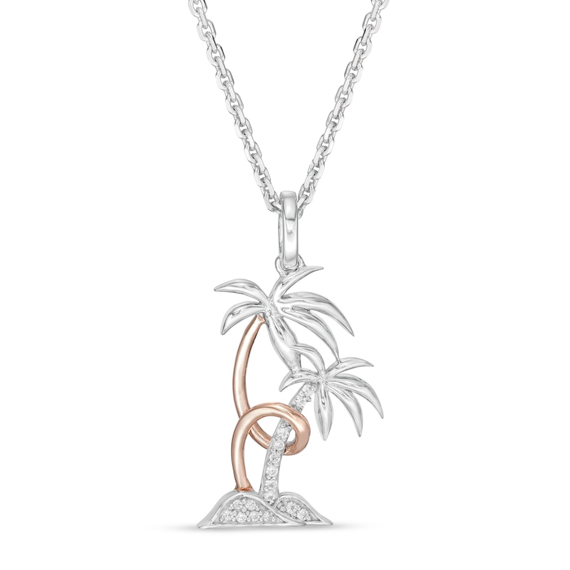 Hallmark Diamonds Inspiration Diamond Accent Palm Trees Pendant in Sterling Silver and 10K Rose Gold