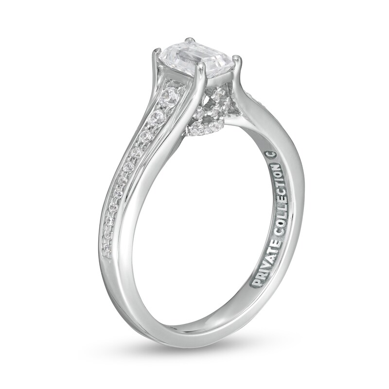 Main Image 3 of Peoples Private Collection 0.75 CT. T.W. Certified Emerald-Cut Diamond Engagement Ring in 14K White Gold (F/SI2)