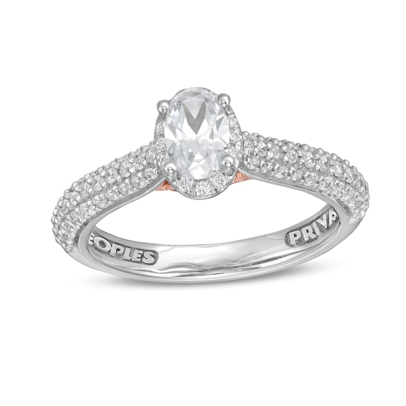 Main Image 1 of Peoples Private Collection 1.00 CT. T.W. Certified Oval Diamond Frame Engagement Ring in 14K Two-Tone Gold (F/SI2)
