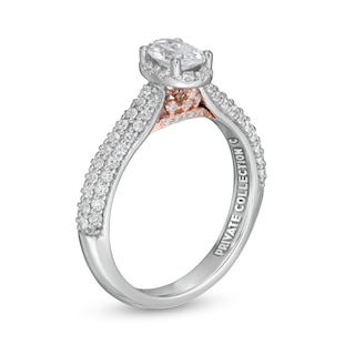 Peoples Private Collection 1.00 CT. T.W. Certified Oval Diamond Frame Engagement Ring in 14K Two-Tone Gold (F/SI2)